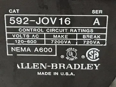 Used ALLEN BRADLEY 592-JOV16 Relays & Switches Michigan US | Ideal Machinery #1308740