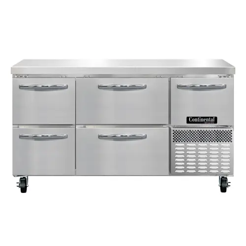 Continental RA60N-D 60" Worktop Refrigerator W/ (3) Sections, 115v