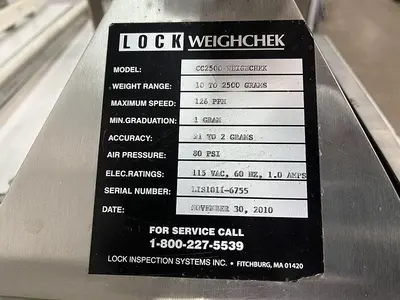 USED 2010 LOCK INSPECTION SYSTEMS CC2500 WEIGHCHEK