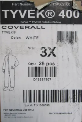 NEW BOX OF 25EA DUPONT TYVEK 400 3X COVERALL TY127SWH3X002500