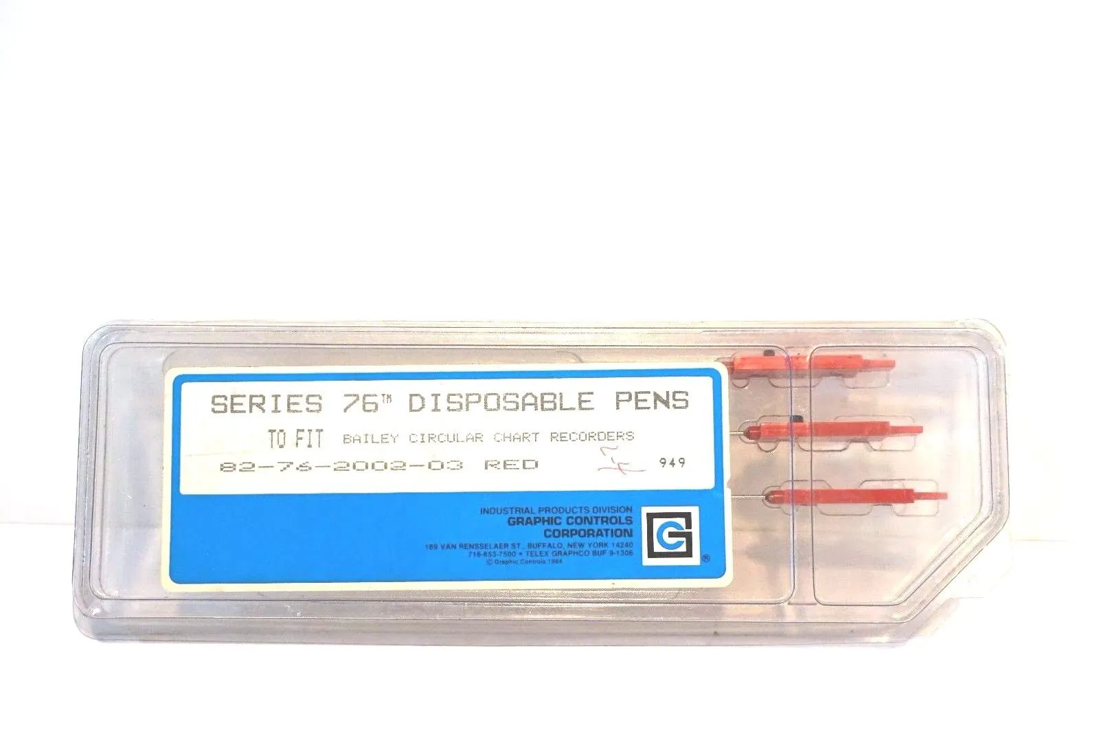 3 NEW GRAPHIC CONTROLS 82-76-2002-03 DISPOSABLE PENS RED 8276200203