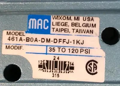 MAC 461A-B0A-DM-DFFJ-1KJ + DM3A-DFFJ-1KJ Solenoid Valve Loc6C11