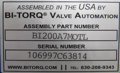 NEW BI-TORQ BI200A4MOTL VALVE ACTUATOR 1"