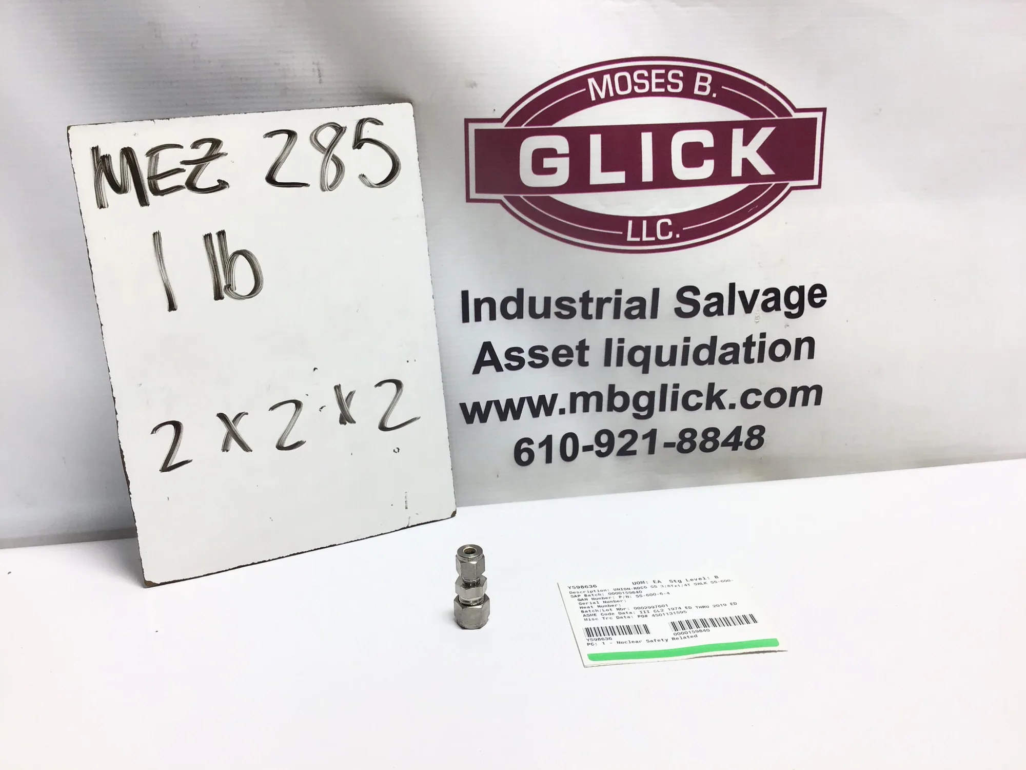 Swagelok 3/8” Tube Union SS 316 P3V