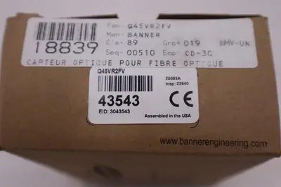 BANNER ENGINEERING Q45VR2FV VISIBLE RED GLASS FIBER OPTIC - STOCK GF1024