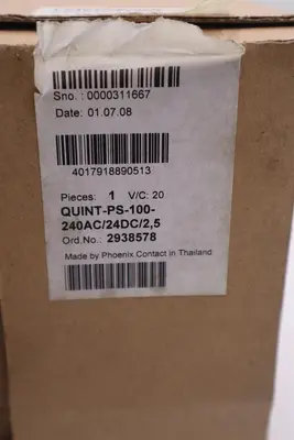 NEW PHOENIX CONTACT 2938578 QUINT-PS-100-240AC/24DC/2.5 100-240VAC STOCK H272