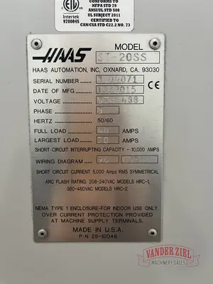Haas ST-20SS CNC Turning Center, 2015