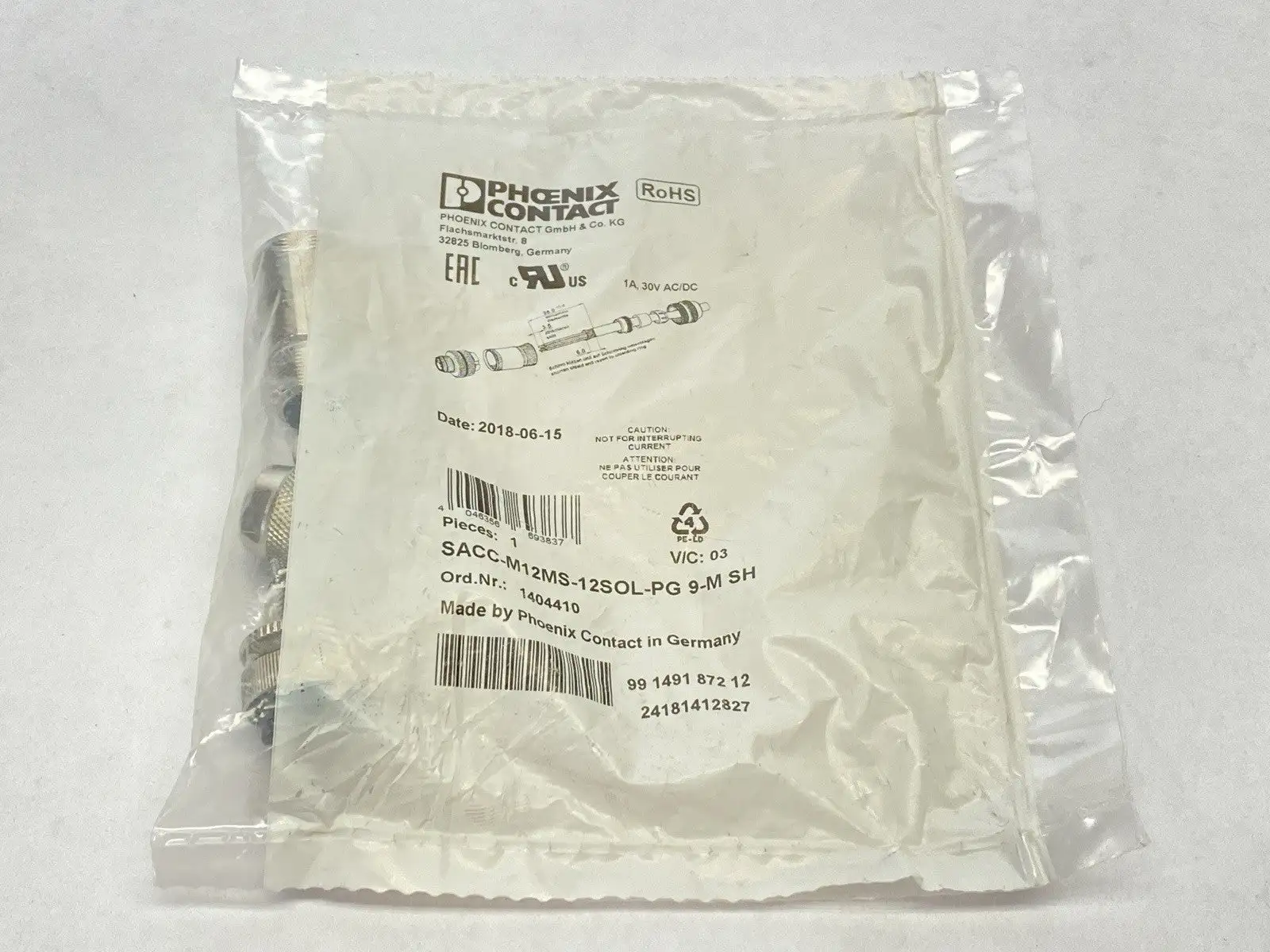 NEW PHOENIX CONTACT CONNECTOR M12 12-PIN A-CODE 1404410