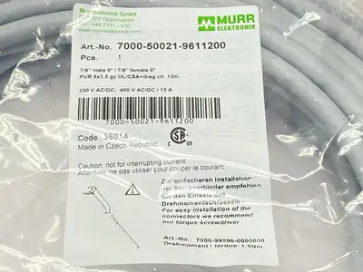 NEW MURR ELEKTRONIK POWER CORDSET M/F STRAIGHT 7/8" 5-PIN 12M