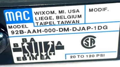 NEW MAC VALVES 92B-AAH-000-DM-DJAP-1DG SOLENOID VALVE 92BAAH000DMDJAP1DG