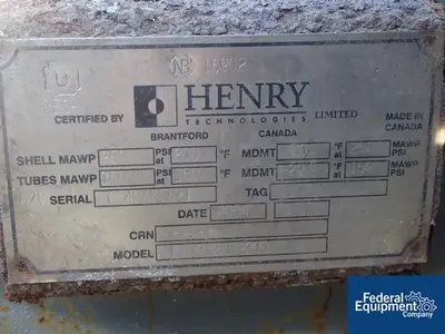USED Henry Technologies LTD. 1,915 Sq Ft Henry Tech Heat Exchanger, 304 S/S, 150/250#