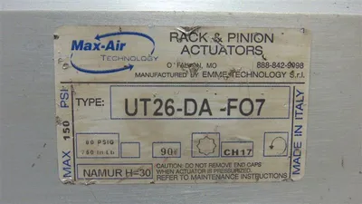 Max-Air UT26-DA-F07 Rack & Pinion Pneumatic Actuator Used