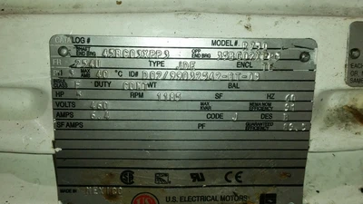 US Motors 5HP; 1185RPM; 460V; Frame: 254U D02/99032542-GT-03