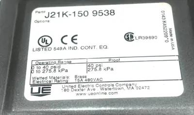 NEW UNITED ELECTRIC J21K-150 DIFFERENTIAL PRESSURE SWITCH J21K150