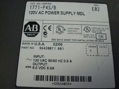 Allen Bradley 1771-P4S/B Power Supply Module E02 Used