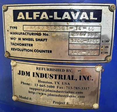 Alfa-Laval MOPX 207 SGT-14-60 oil purifier, SS.