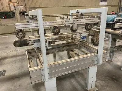 2 INCH WIDE x 6 FT LONG SMALL BELT FEED CONVEYOR WITH ADJUSTABLE GUIDE & 5-ROLLER HOLD DOWN SYSTEM