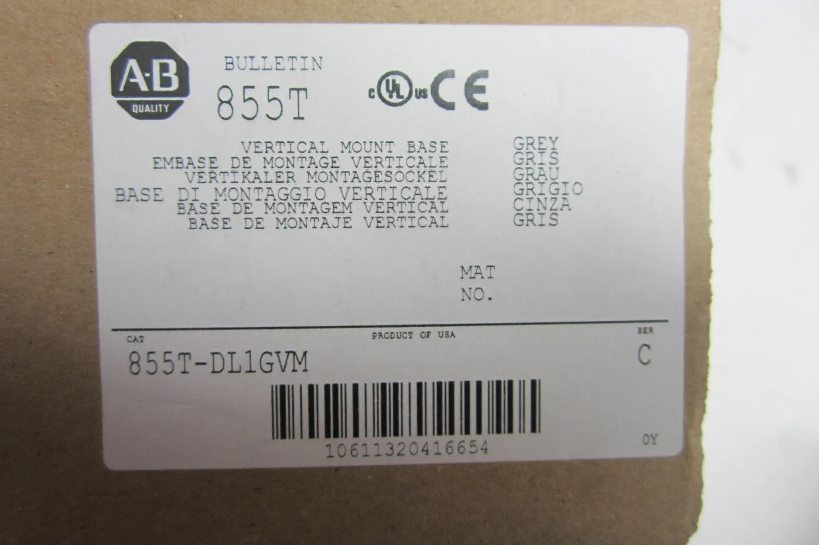 NEW ALLEN BRADLEY 855T-DL1GVM MOUNTING BASE 855TDL1GVM