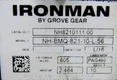 NEW GROVE GEAR NH8210111.00 GEAR REDUCER RATIO 10:1 2.464 HP NH-BMQ-821-10-L-56