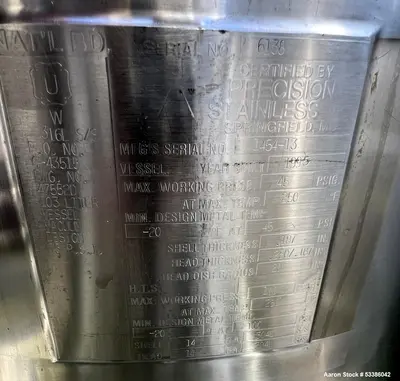 Used 316L Precision Stainless Tank, Jacketed.