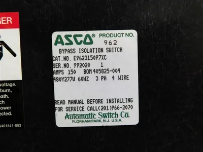 ASCO E962315097XC Automatic Transfer Switch 150A 480Y/277V 3Ph 4 Wire Used
