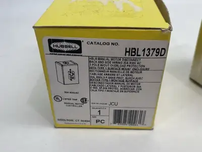 USED HUBBELL MANUAL MOTOR DISCONNECT/CONTROLLER, 30A 600V 3-POLE