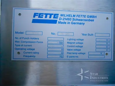 Used 2001 FETTE 3200 Automation Control (HMI) California US | Star Industries #1256244