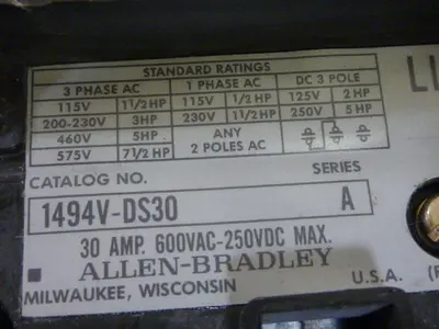 USED ALLEN BRADLEY 1494V-DS30 SER A