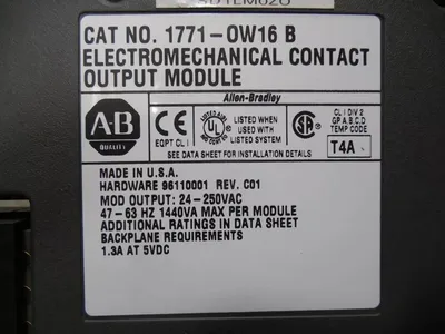 Allen Bradley 1771-OW16/B Electromechanical Contact Output Module Rev. C01 Used
