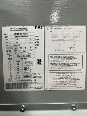 75 KVA 600 to 208Y/120V Isolation Multi-tap