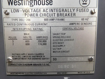 Used WESTINGHOUSE DSL-206 Circuit Breakers Ohio US | Equipment Recovery Corp. #1331086