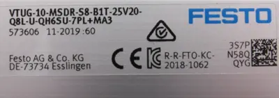 NEW FESTO 573606 VALVE MANIFOLD VTUG-10-MSDR-S8-B1T-25V20-Q8L-U-QH6SU-7PL+MA3