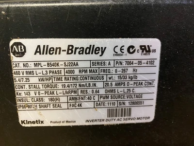 ALLEN BRADLEY 7.25HP SERVO MOTOR