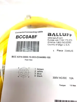 USED BALLUFF POWER CONNECTION CABLE SGL-ENDED