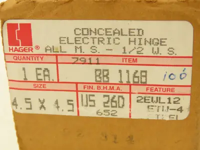 Hager 1168B 4-Wire Concealed Electric Steel Hinge 2EWL12 ETW-4