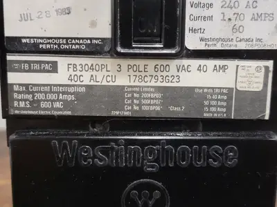 Used WESTINGHOUSE FB3040PL Switchgears British Columbia CA | Lenmark #242249