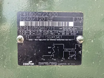 37.5 KVA Single Phase Cooper Pad Mount Transformer 4160GY 2400 to 240 120 IMP3.0