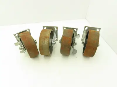Albion 6" Caster Wheel Cast Iron (2) Swivel Locking (2) Rigid 7-1/2"H Lot of 4