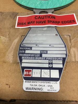 BS&B Safety System A9080068-4 Rupture Disk 3″ Type AV 13.62 PSID @72F