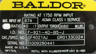 NEW BALDOR GF4021AJ SPEED REDUCER 40:1 F-921-40-B5-J GR0133C024