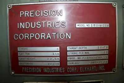 Used PRECISION 150 G OBS Gap Frame (OBS) Presses Ohio US | D & D Industries #1275614