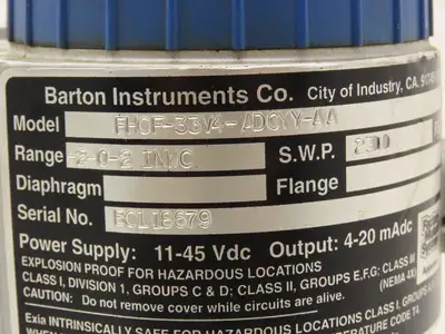 Barton Instruments FHCF-33V4-ADCYY-AA Pressure Transmitter -2-0-2 IN WC 11-45VDC