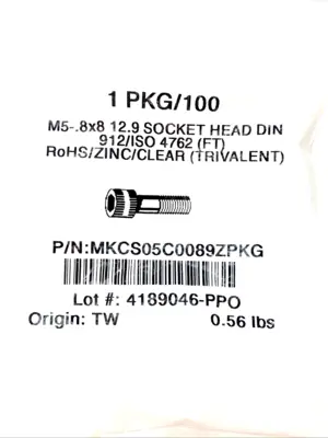 MKCS05C0089ZPKG | Socket Head DIN M5-8x8 100ct - New Other