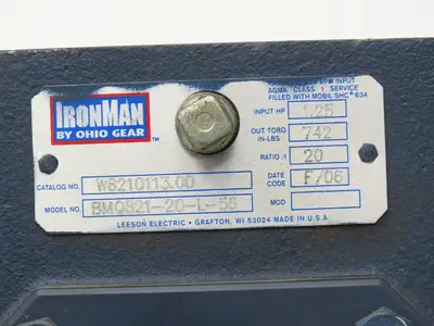 Leeson IronMan BMQ821-20-L-56 Gearmotor 20:1 Reducer .5Hp 86rpm 230/460V 56C LH