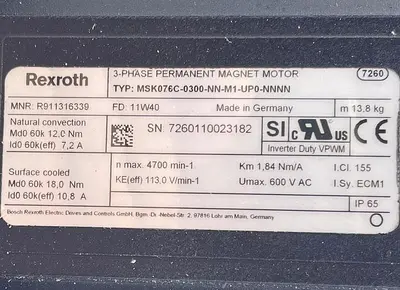 Used REXROTH REXROTH MSK076C-0300-NN-M1-UP0-NNNN Misc Electrical & Power Parts | ND Industrial Surplus #1214839