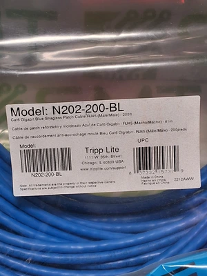 TRIPP LITE N202-200-BL 200ft CAT6 GIGABIT SNAGLESS PATCH CABLE RJ45 - BRAND NEW