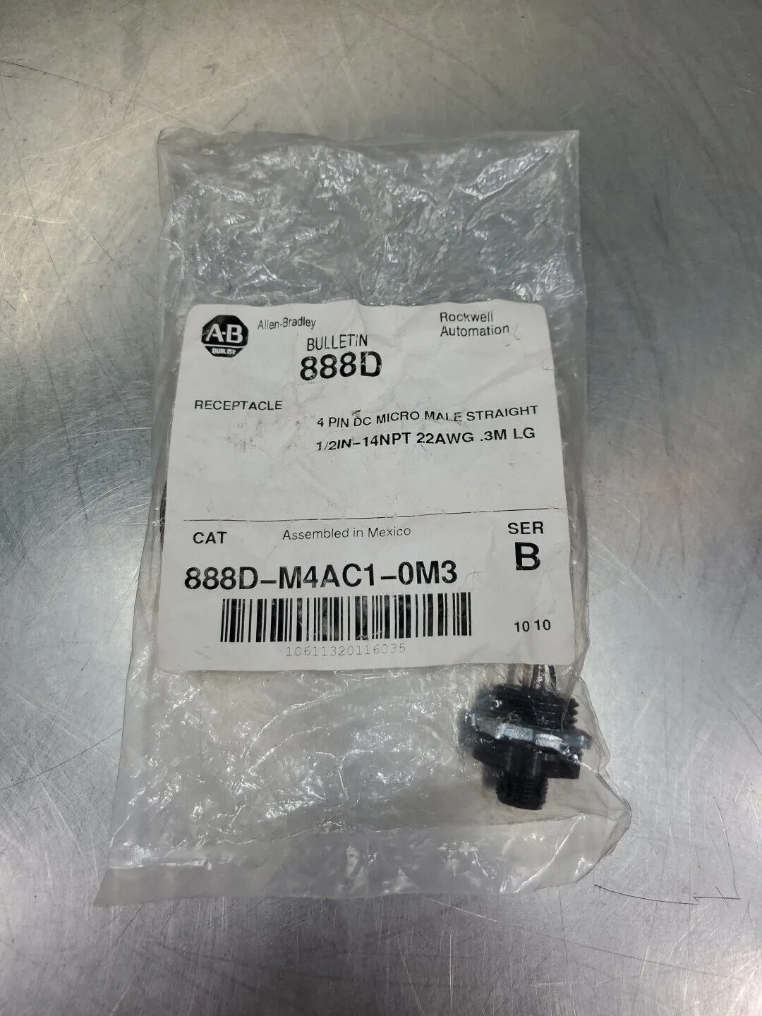 Allen-Bradley 888D-M4AC1-0M3 Ser B 4PIN DC Micro Male Straight. 5D-35/2