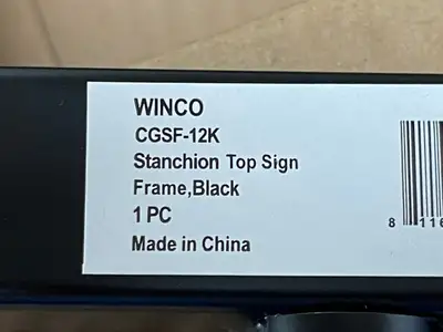 New | in-Stock Winco New Winco CGSF-12K Black Stainless Steel Stanchion Top Sign Frame Food, Restaurant, & Bakery Parts & Accessories Illinois US | Falcon Restaurant Supply #1376137