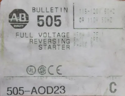 ALLEN BRADLEY 505-AOD23 STARTER SIZE 1 SER.C 505AOD23 NEW SURPLUS