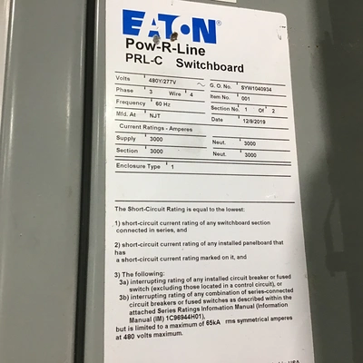 Eaton Pow-R-Line PRL-C Panel/Switchboard 3Phase 4Wire 60Hz 480V Enclosure Type 1
